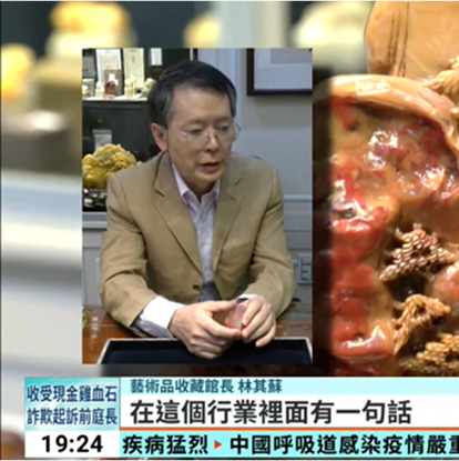 台灣華視電視台記者採訪壽山石、雞血石收藏家奇苑藝術館負責人林其蘇